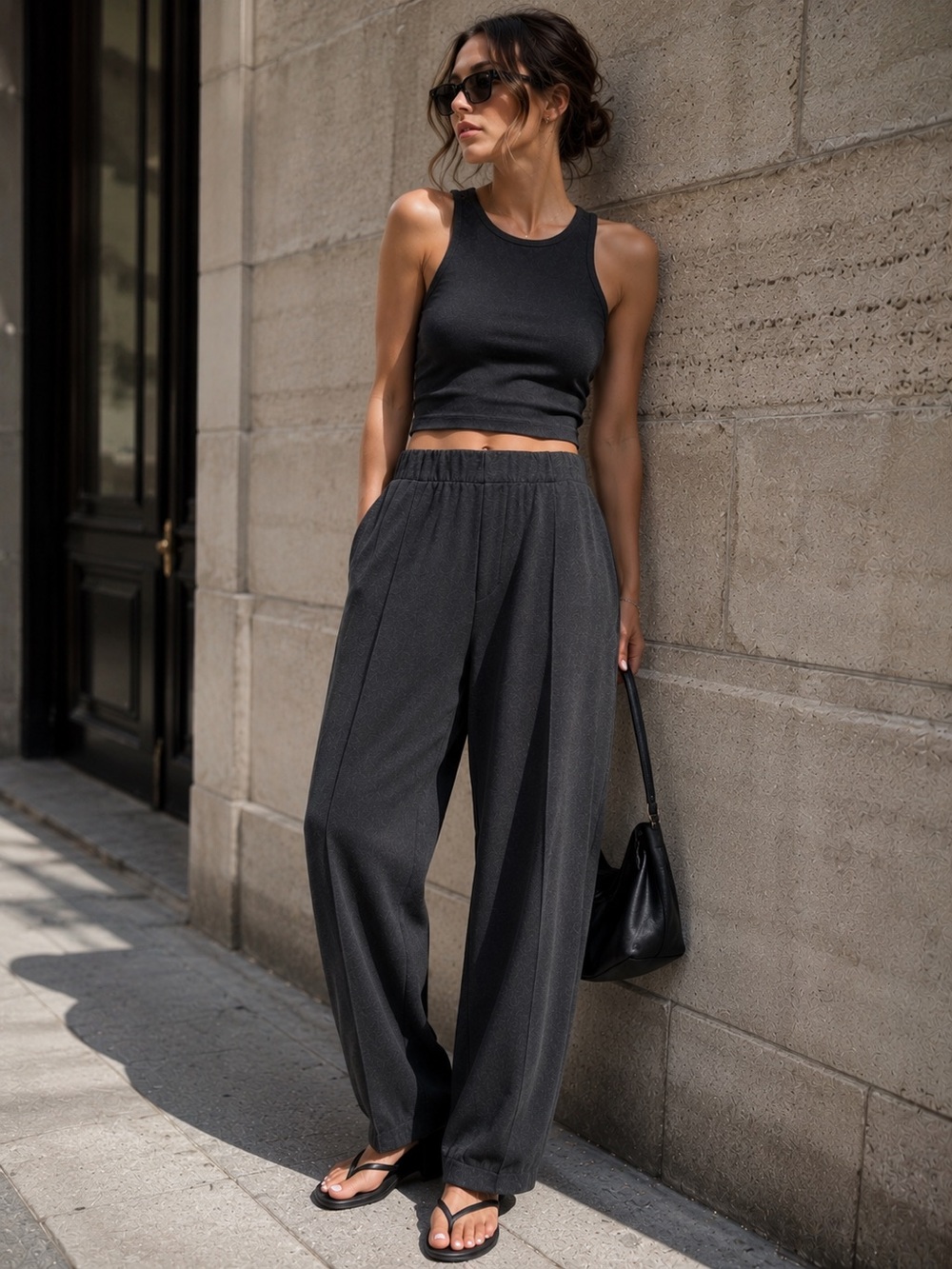 Zara Charcoal Knit Balloon Pants | Pull-On Stretch Waist | Minimalist Chic